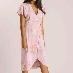 Morning Lavender Blush Pink Kenley Floral Wrap Midi Dress NEW Size X-Small